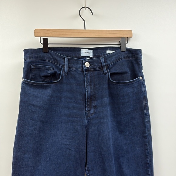 Frame Le Crop High Rise Flare Raw Hem Jeans Fiona Dark Washed Denim 32 - Picture 4 of 11
